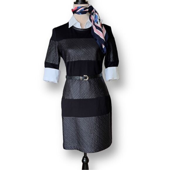 Theory Black Goshen Pryor Striped Body-con Knee Length Dress, Size Medium - Picture 7 of 11